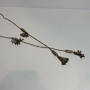 J Crew Antique Gold w/ Rhinestones Long Necklace